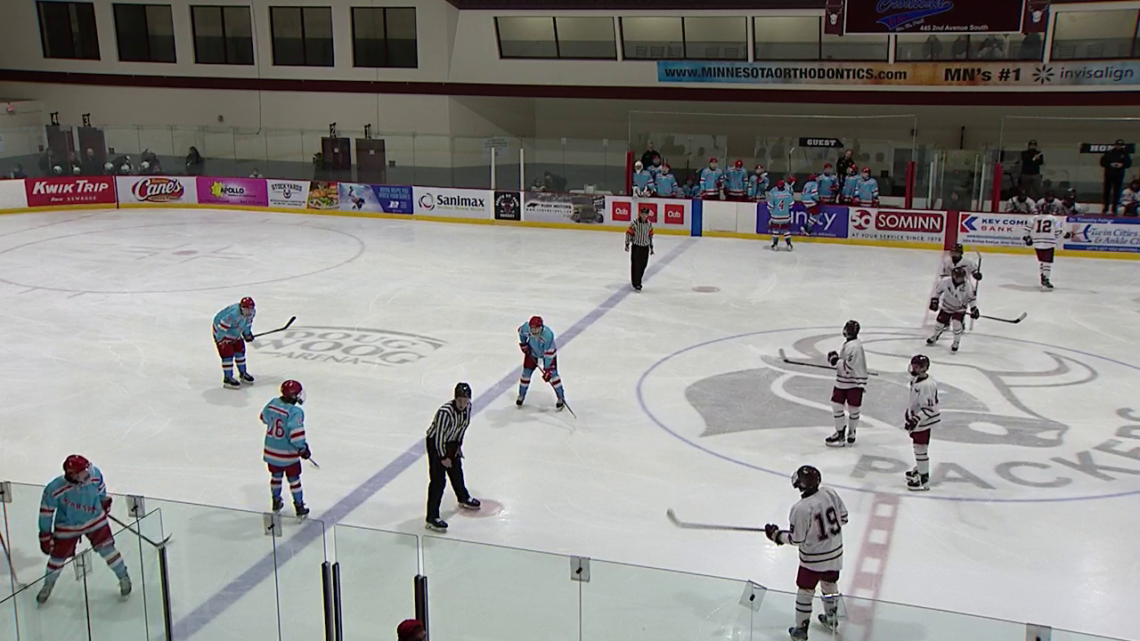 hockey players in position before a faceoff