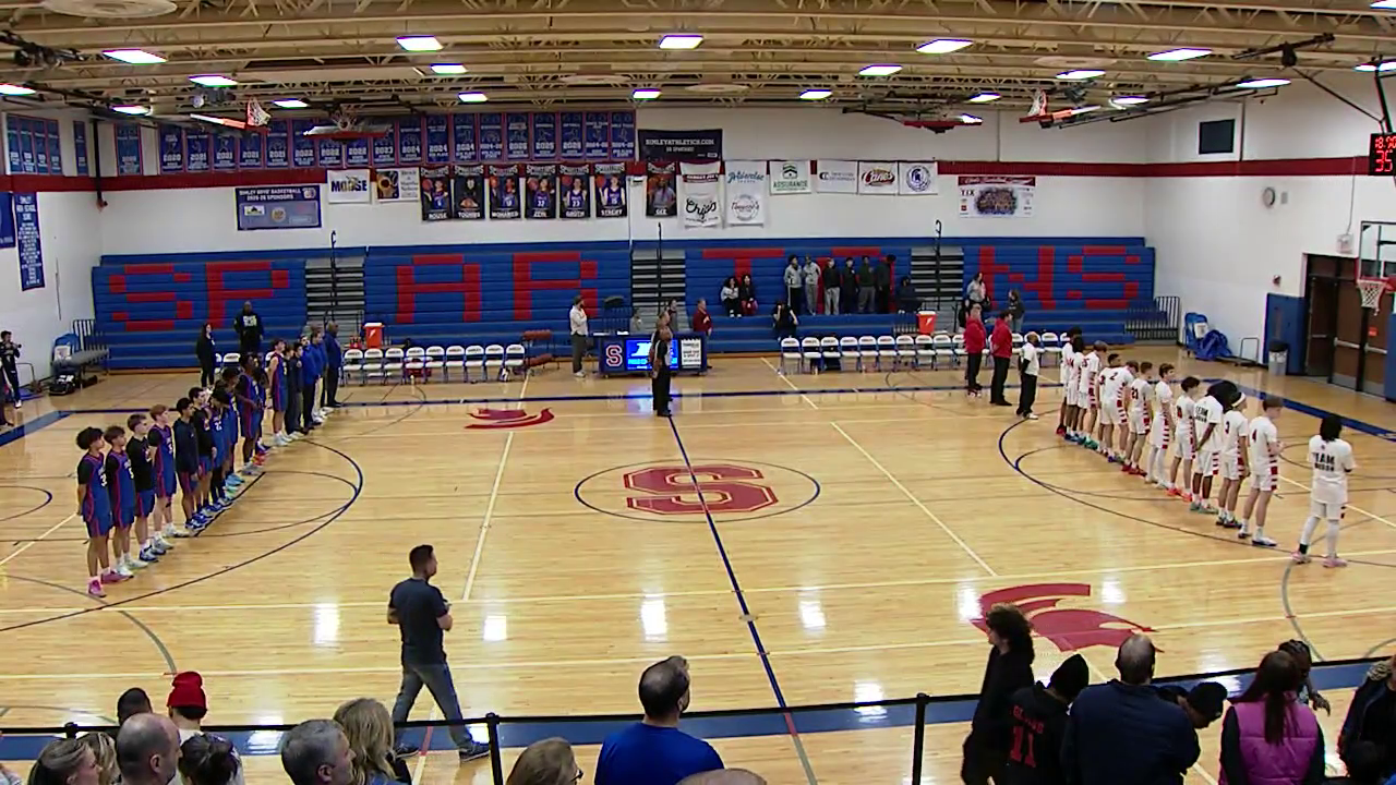 basketball players lined up during the national anthem